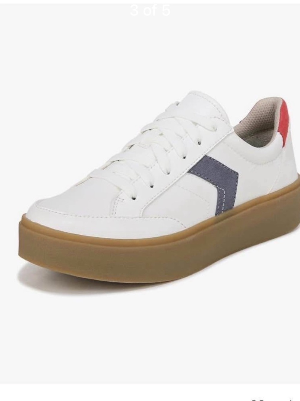 White Leather Platform Sneaker with Navy Chevron and Red Heel Accent